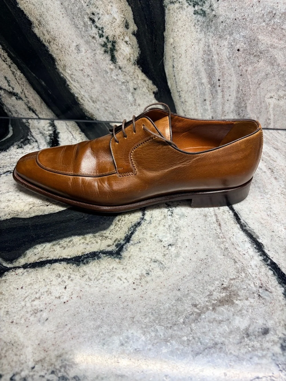 Testoni Brown Apron Toe Derby Dress Shoes Italy Size 9 Made in Italy